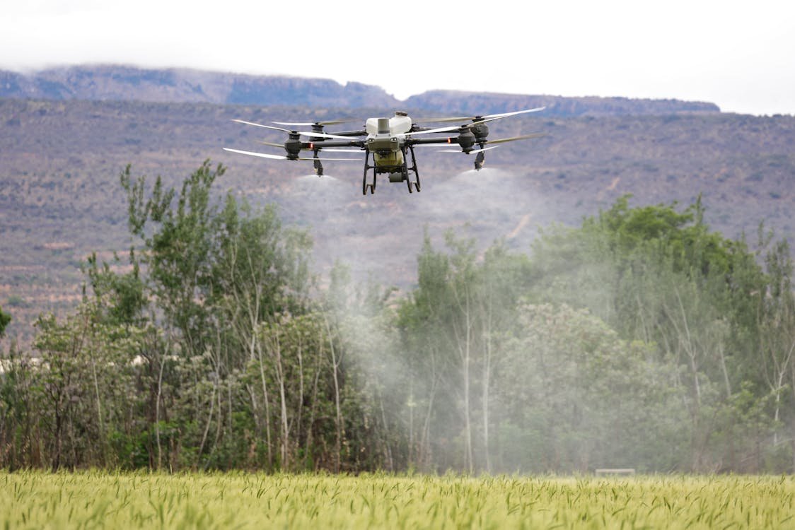 Precision drone spraying crops